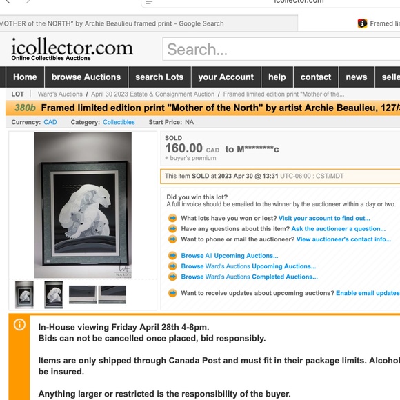 Archie Beaulieu "MOTHER of the NORTH” Vintage Framed Print - Picture 9 of 9